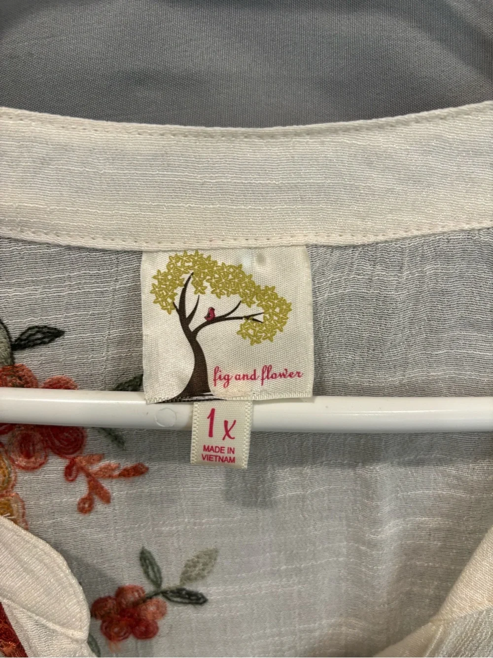fig and flower White Blouse with Orange Floral Embroidery - Picture 2 of 5